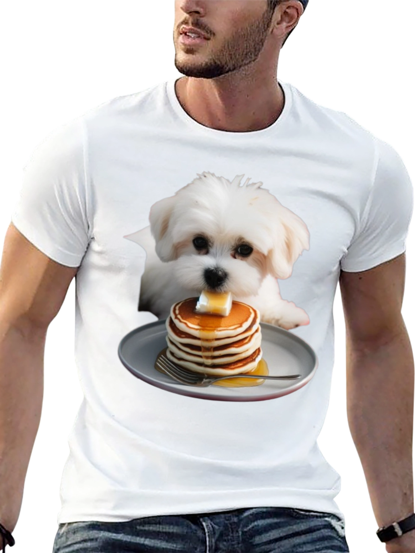 Dog with Pancakes Graphic T-Shirt - Unisex