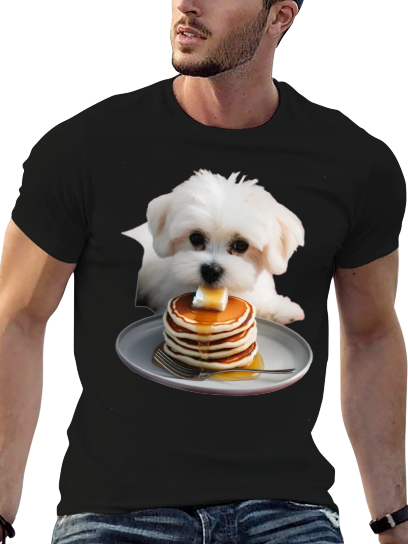 Dog with Pancakes Graphic T-Shirt - Unisex