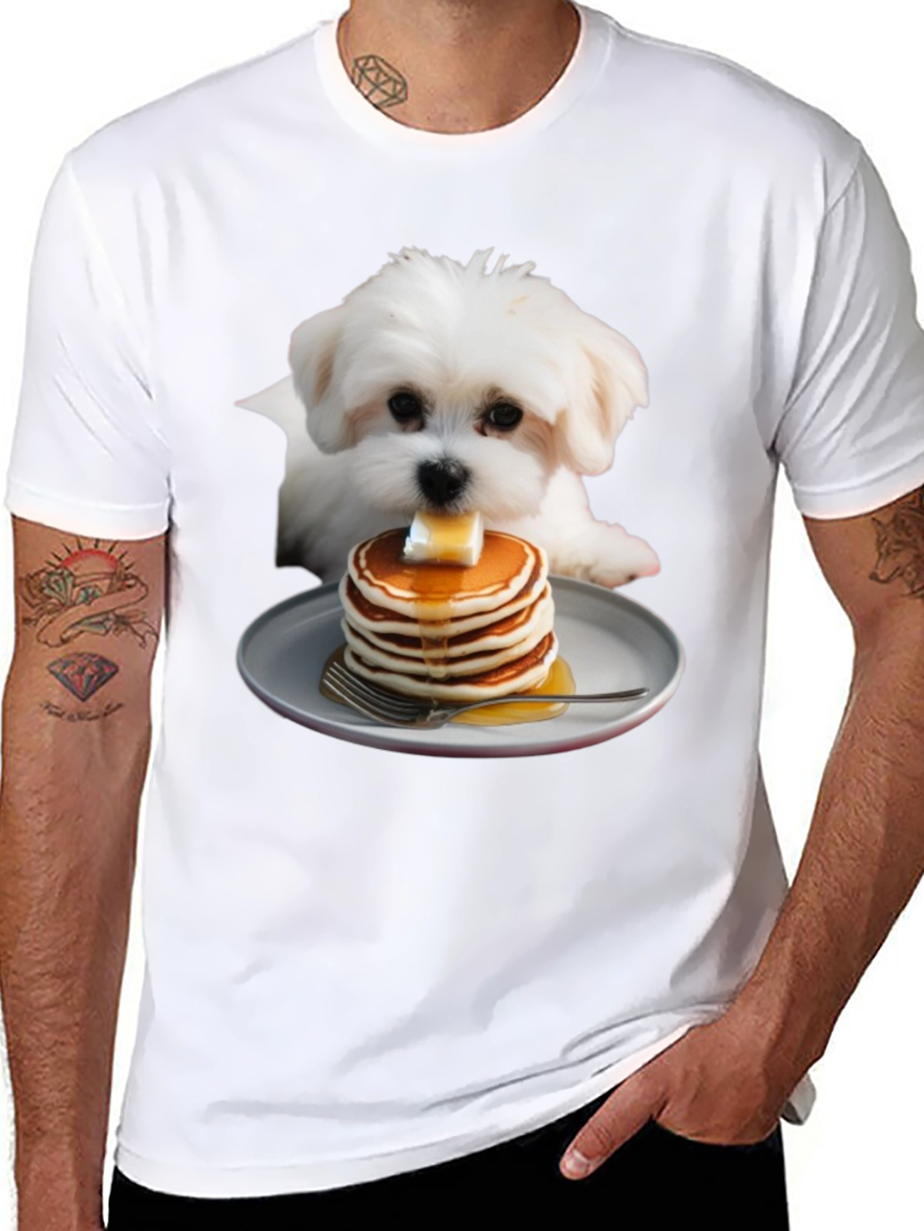 Dog with Pancakes Graphic T-Shirt - Unisex