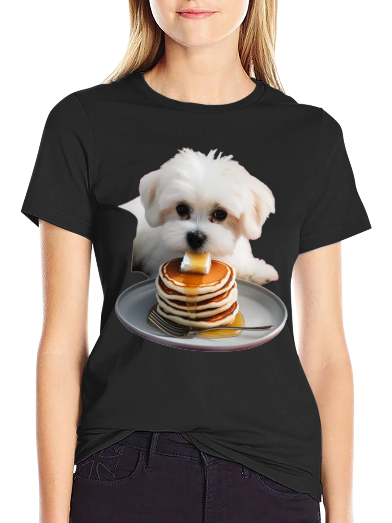 Dog with Pancakes Graphic T-Shirt - Unisex