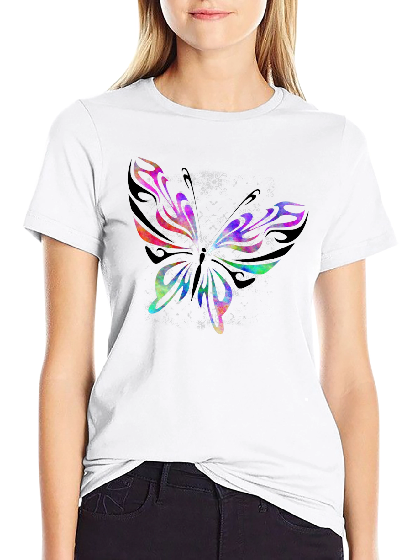 Butterfly Graphic Print Crew Neck T-Shirt