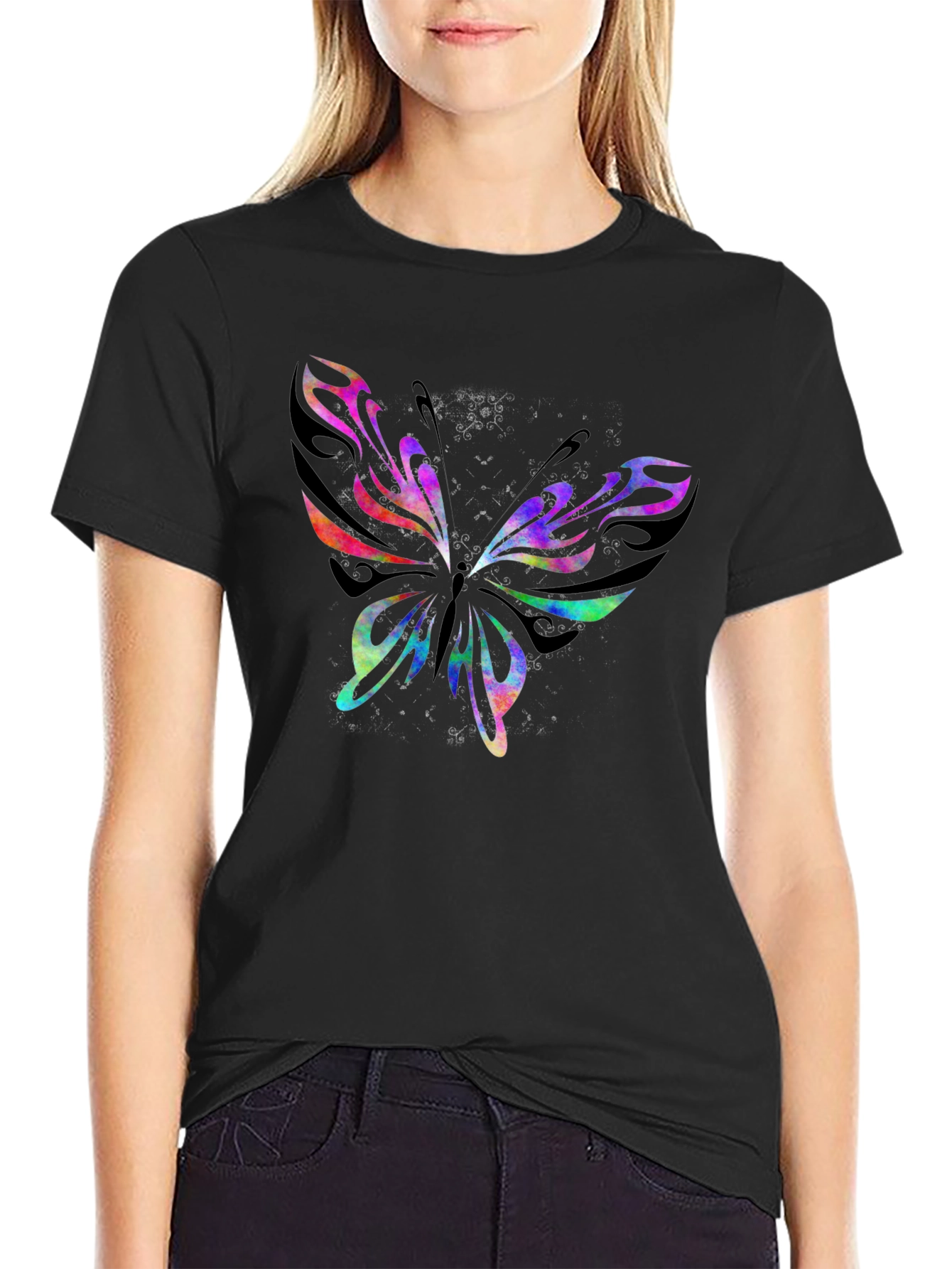 Butterfly Graphic Print Crew Neck T-Shirt