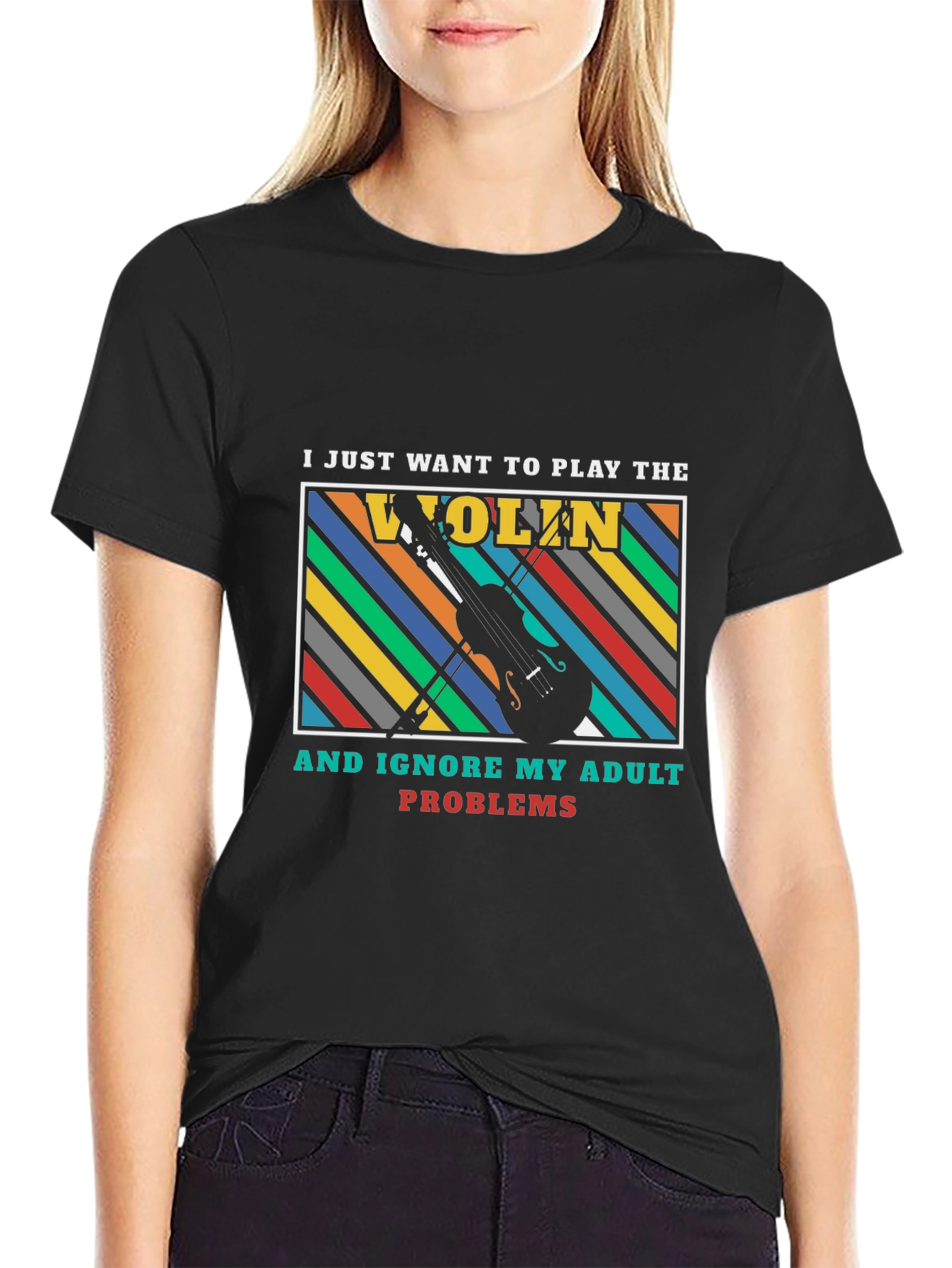 Play the Violin Adult Problems Graphic T-Shirt