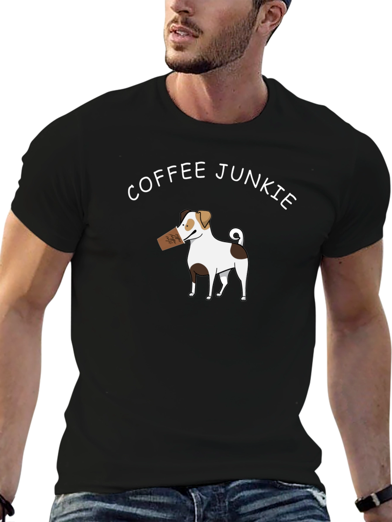 Coffee Junkie Dog Graphic T-Shirt