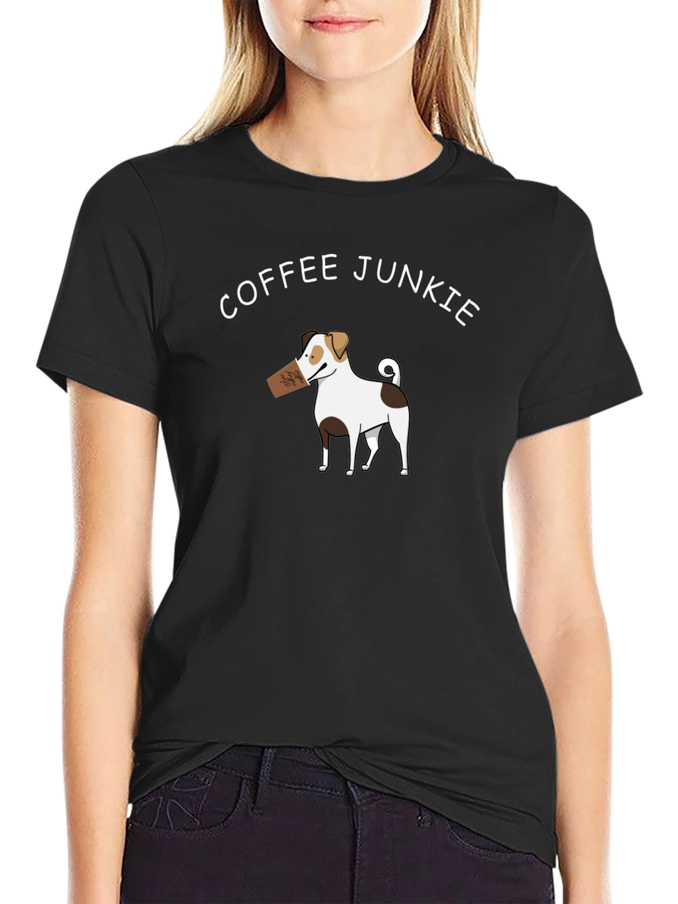 Coffee Junkie Dog Graphic T-Shirt