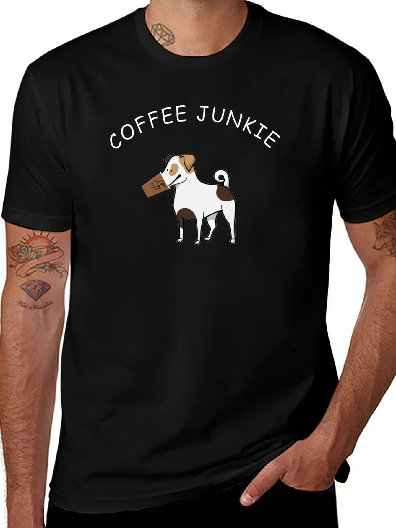 Coffee Junkie Dog Graphic T-Shirt