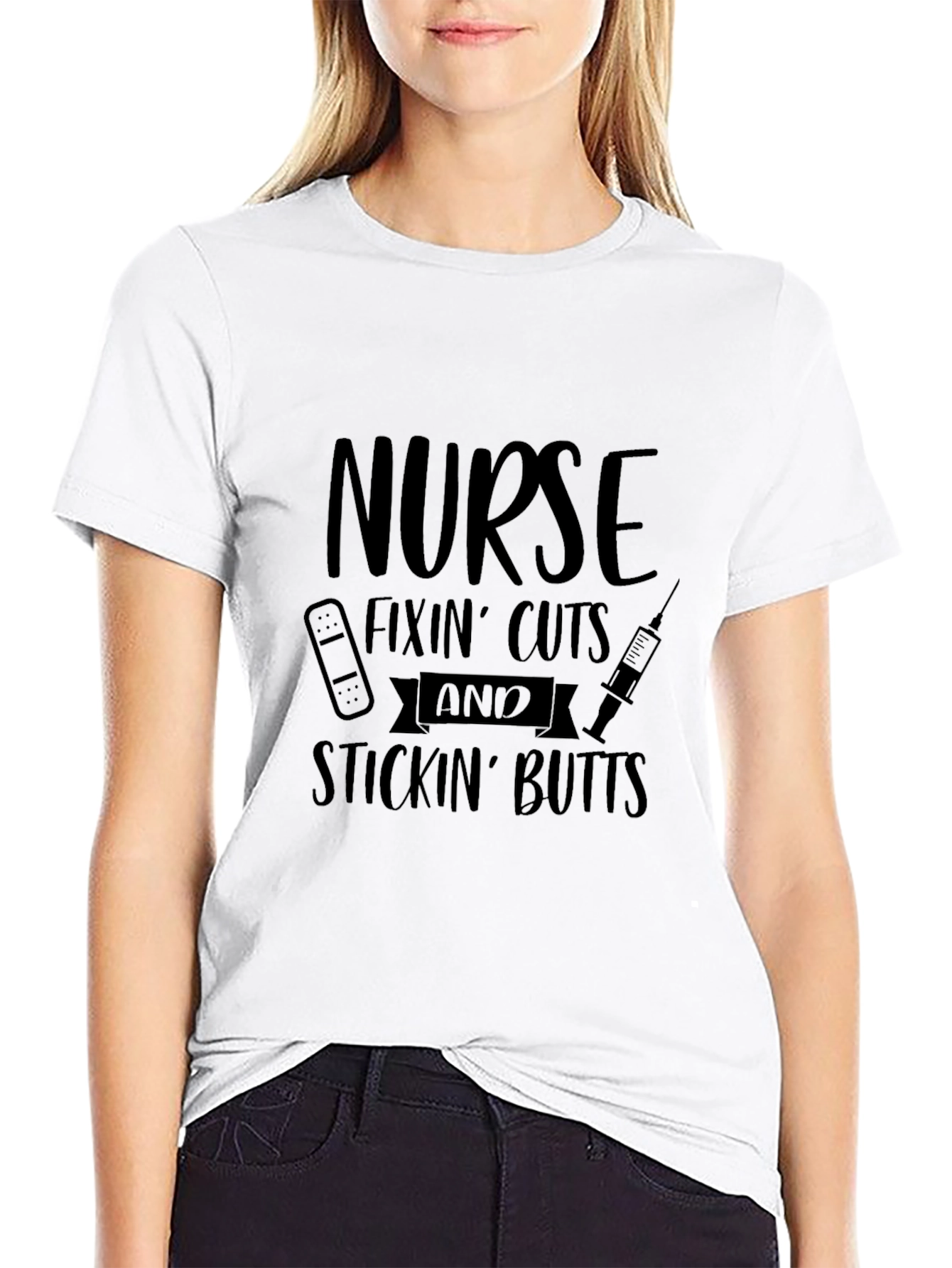 Nurse Fixin Cuts & Stickin Butts Black T-Shirt