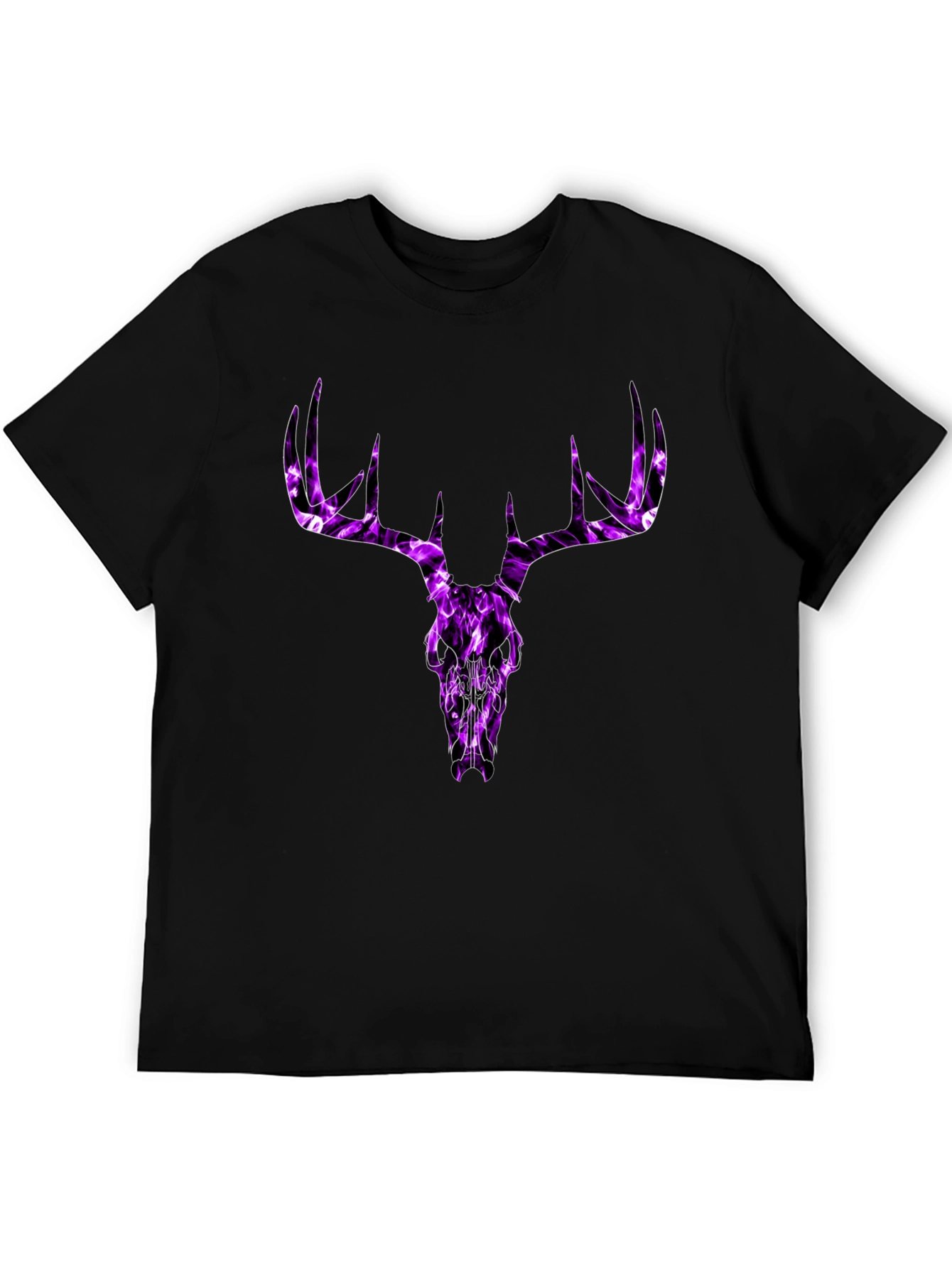 Mens Black T-Shirt with Purple Deer Skull