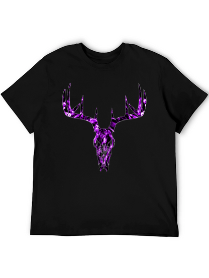 Mens Black T-Shirt with Purple Deer Skull