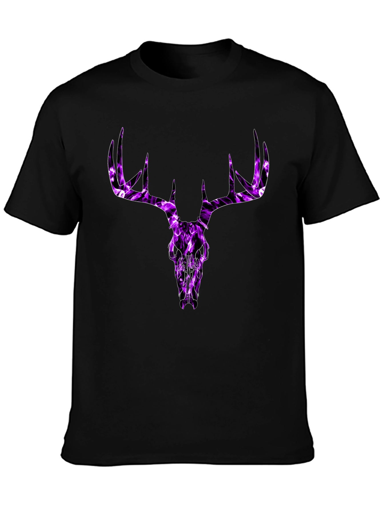 Mens Black T-Shirt with Purple Deer Skull