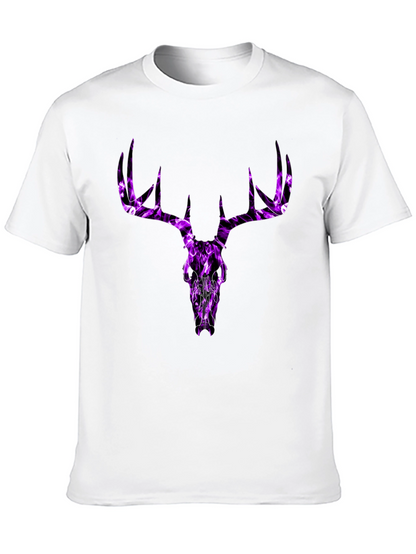 Mens Black T-Shirt with Purple Deer Skull