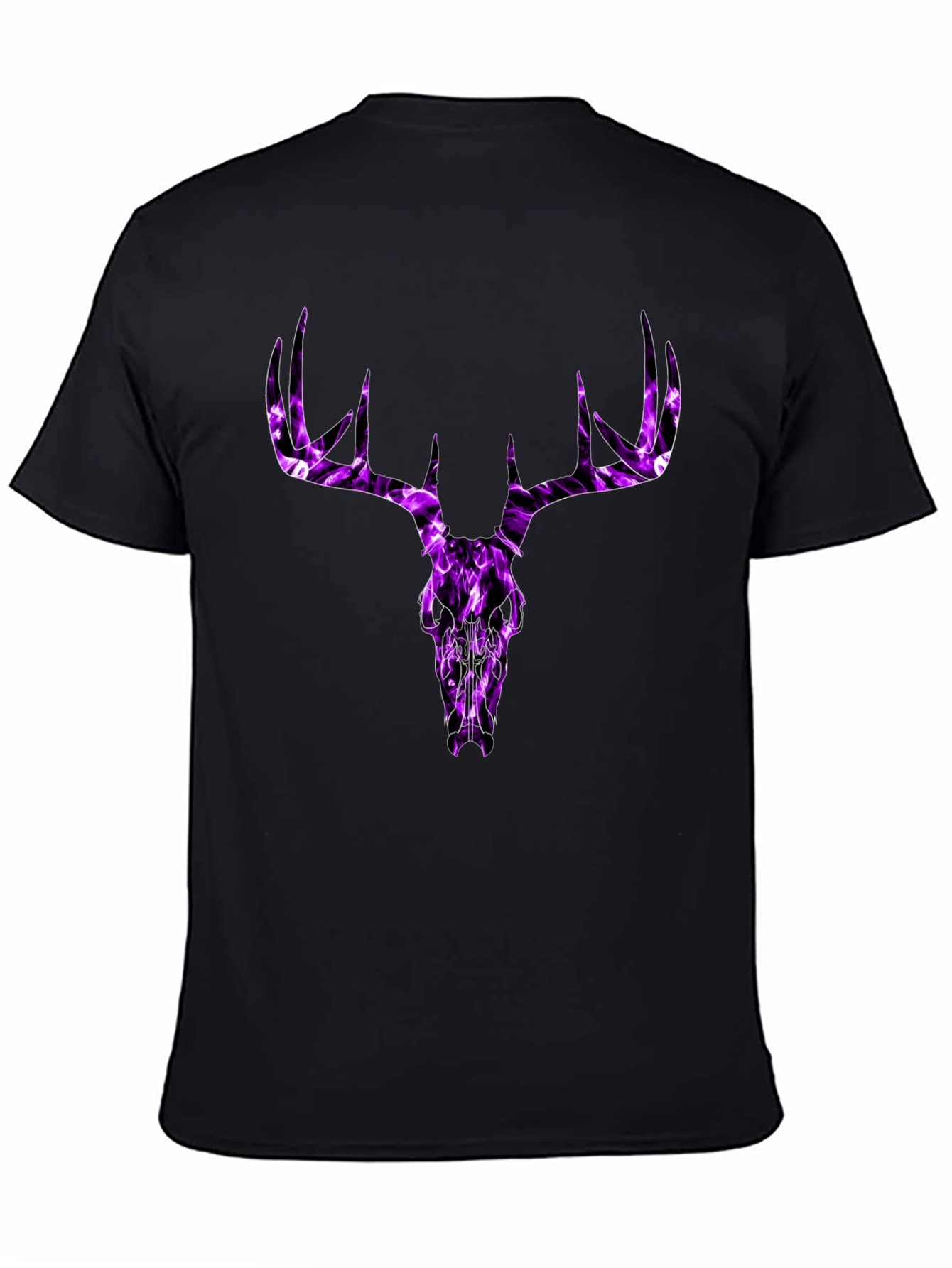 Mens Black T-Shirt with Purple Deer Skull