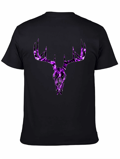 Mens Black T-Shirt with Purple Deer Skull