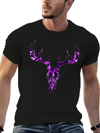 Mens Black T-Shirt with Purple Deer Skull