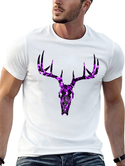 Mens Black T-Shirt with Purple Deer Skull