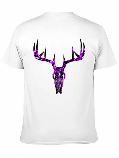 Mens Black T-Shirt with Purple Deer Skull