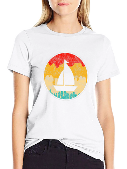 Retro Sailboat Graphic Tee - Black Cotton T-Shirt