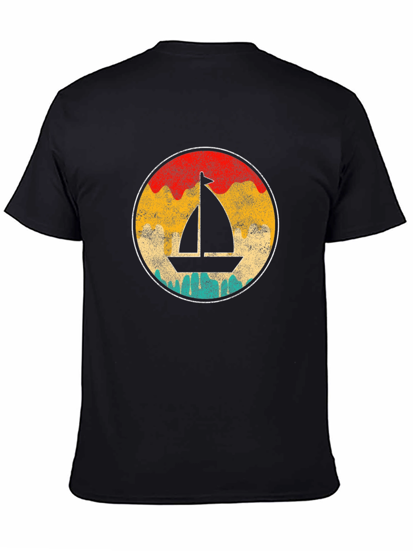 Retro Sailboat Graphic Tee - Black Cotton T-Shirt