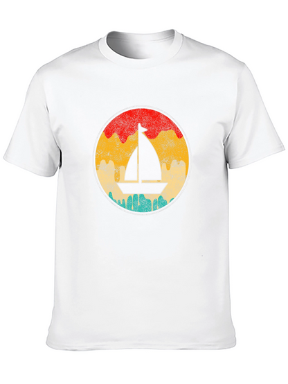 Retro Sailboat Graphic Tee - Black Cotton T-Shirt