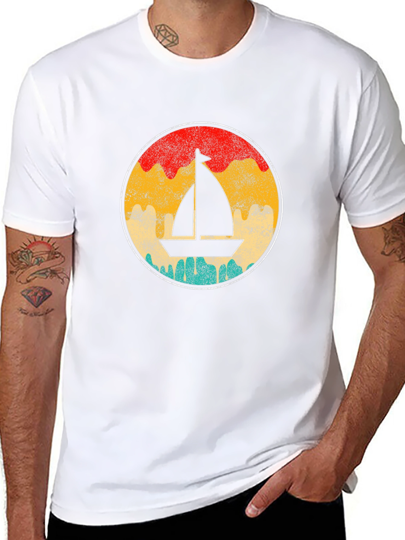 Retro Sailboat Graphic Tee - Black Cotton T-Shirt