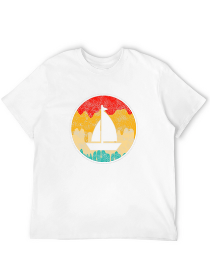 Retro Sailboat Graphic Tee - Black Cotton T-Shirt