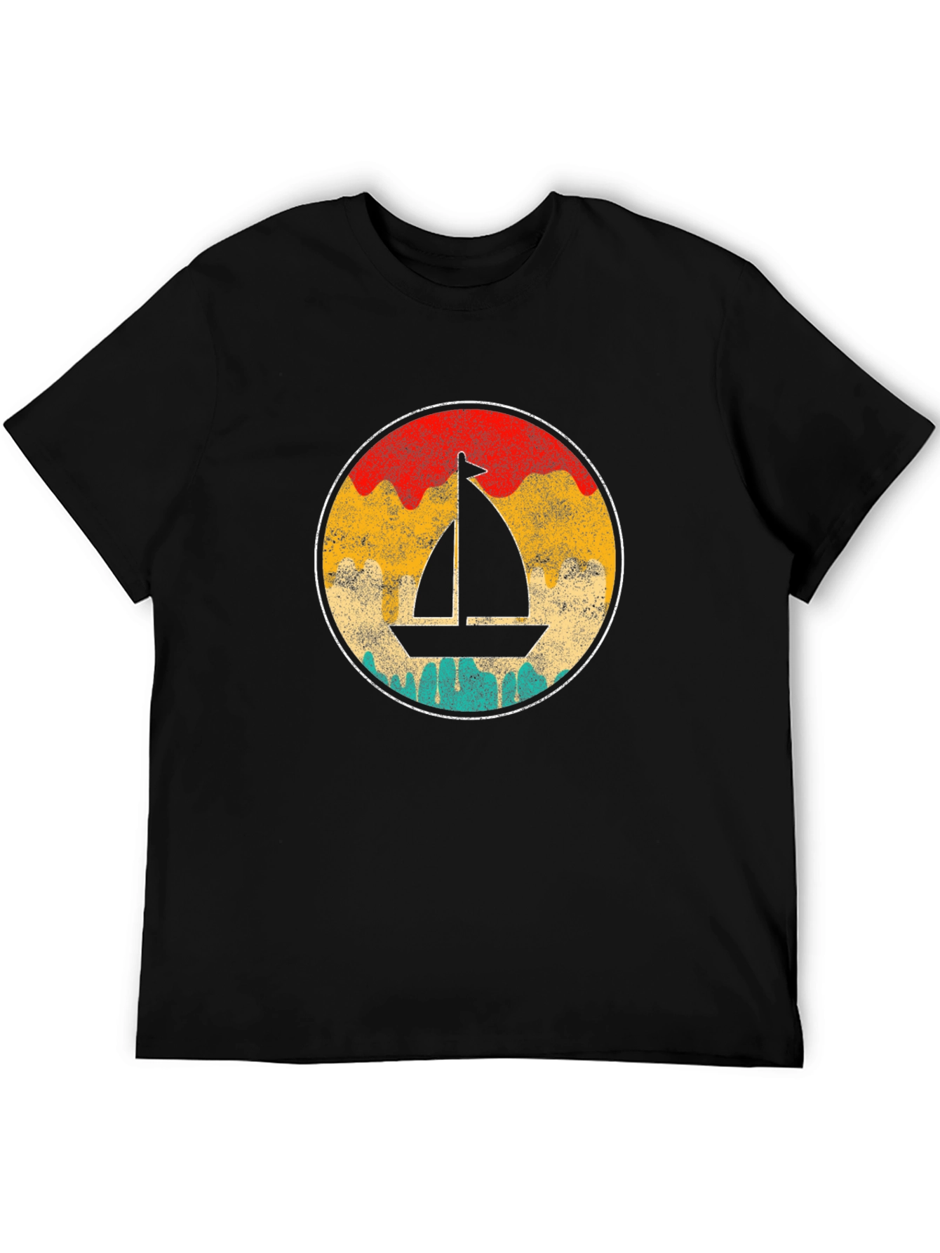 Retro Sailboat Graphic Tee - Black Cotton T-Shirt