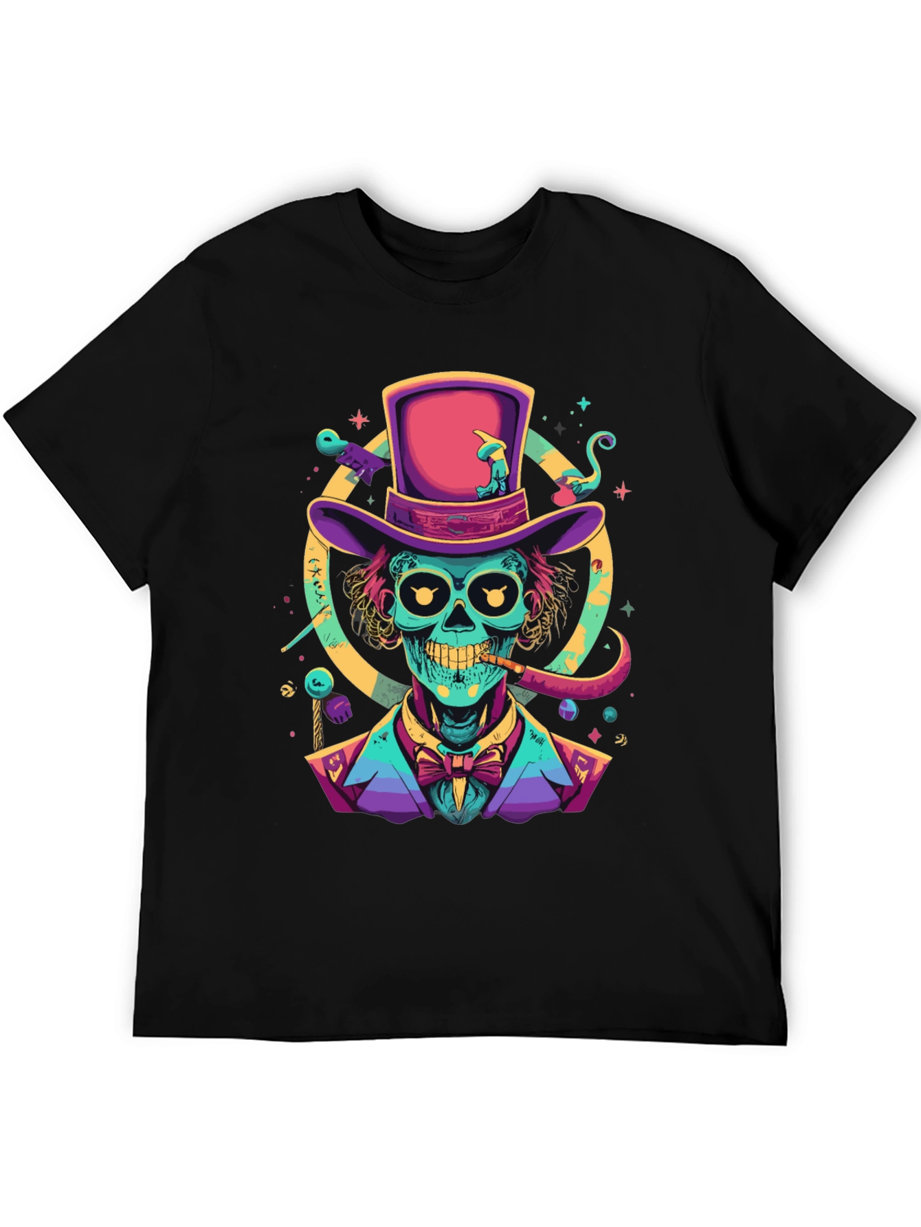 Neon Skull Magician T-Shirt - Unique Graphic Tee