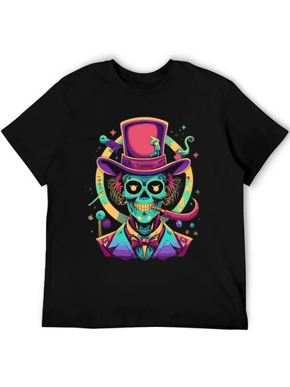 Neon Skull Magician T-Shirt - Unique Graphic Tee