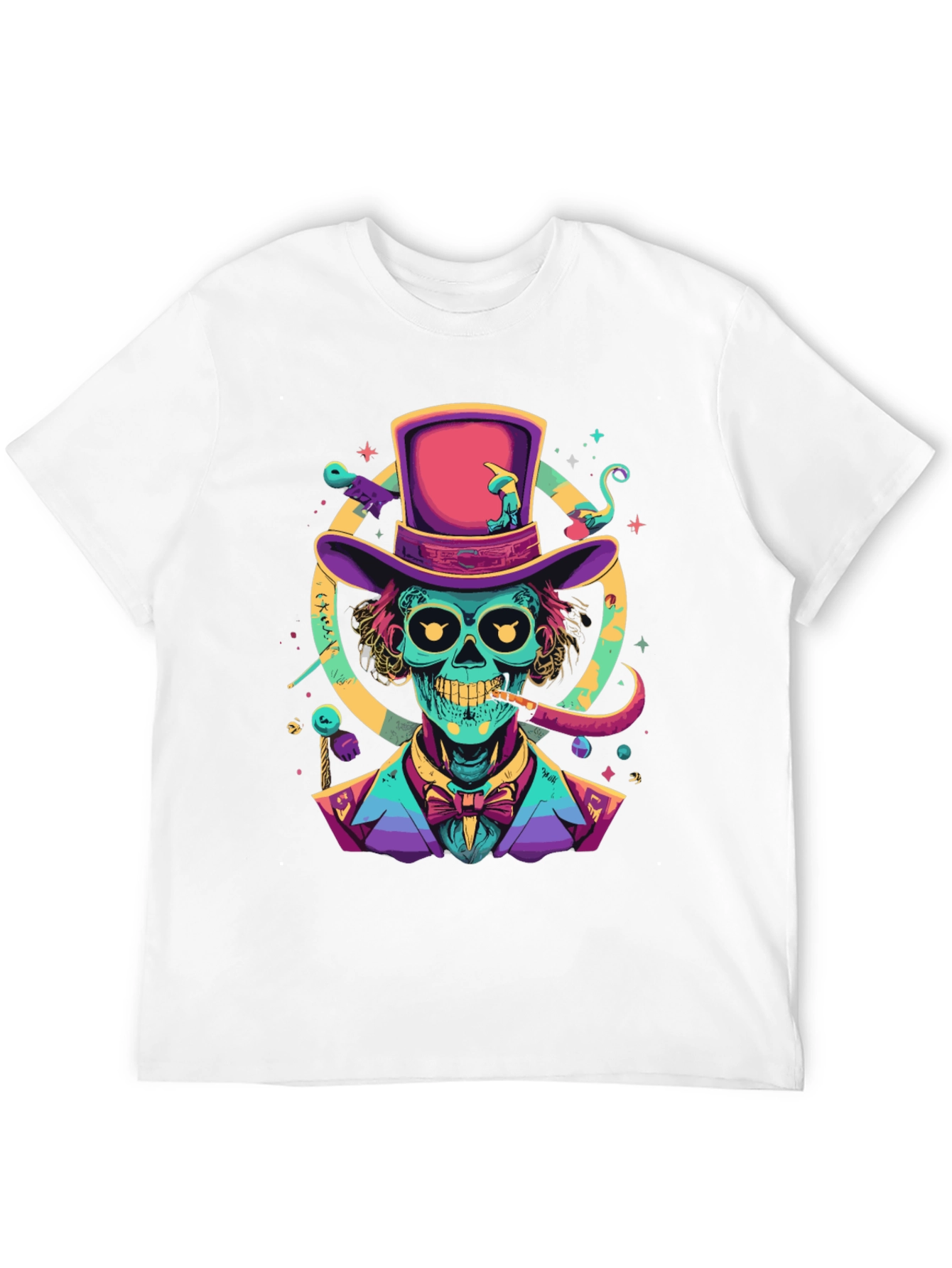 Neon Skull Magician T-Shirt - Unique Graphic Tee
