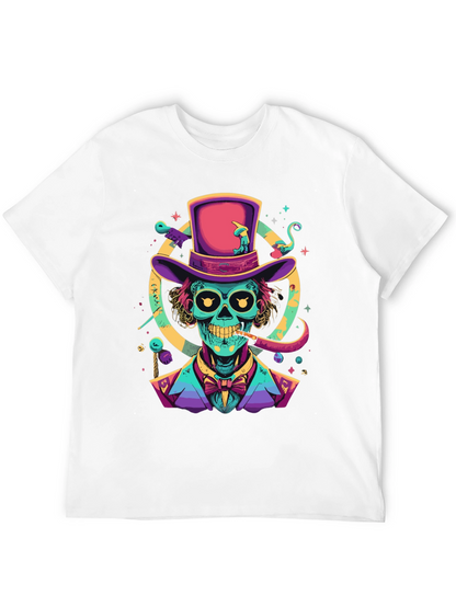 Neon Skull Magician T-Shirt - Unique Graphic Tee