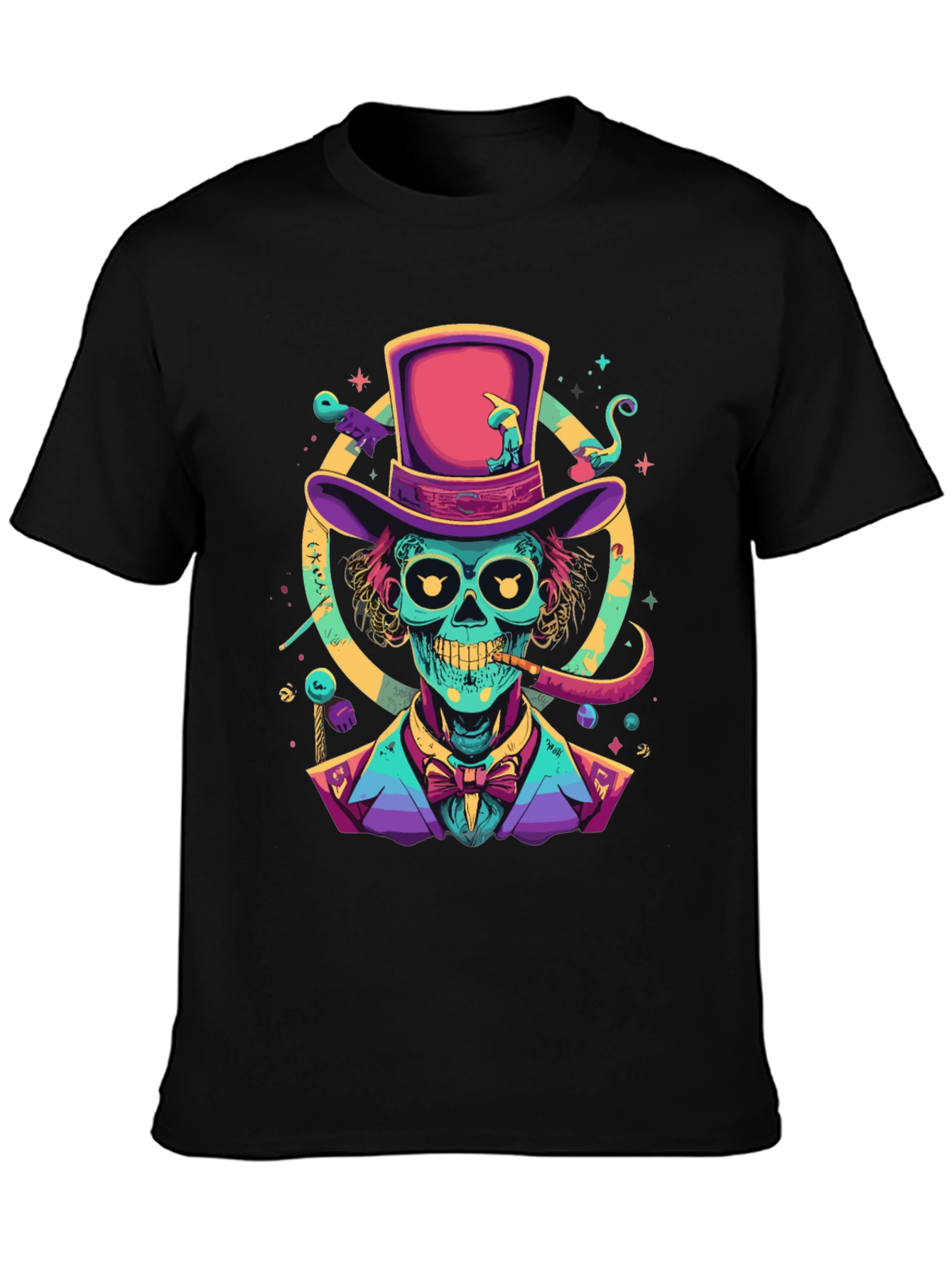 Neon Skull Magician T-Shirt - Unique Graphic Tee