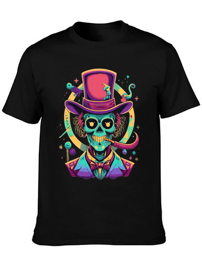 Neon Skull Magician T-Shirt - Unique Graphic Tee