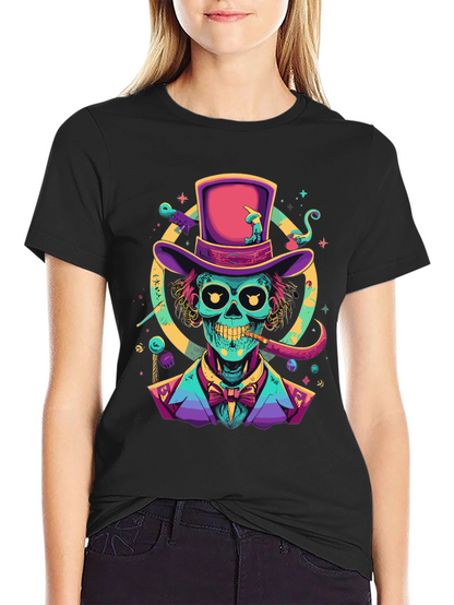 Neon Skull Magician T-Shirt - Unique Graphic Tee