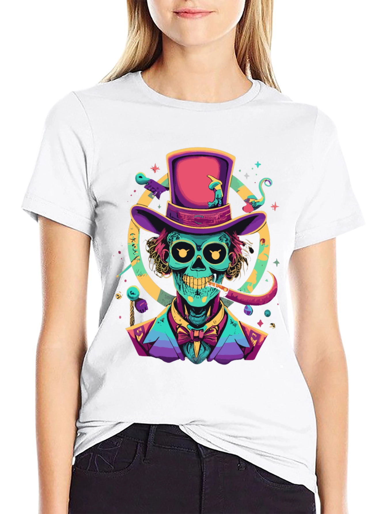 Neon Skull Magician T-Shirt - Unique Graphic Tee