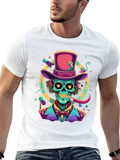 Neon Skull Magician T-Shirt - Unique Graphic Tee