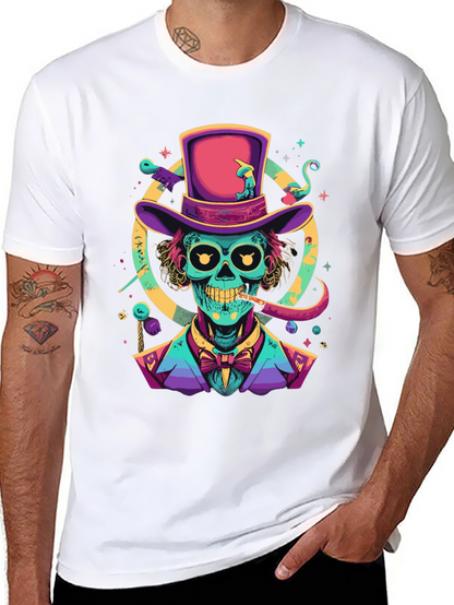 Neon Skull Magician T-Shirt - Unique Graphic Tee