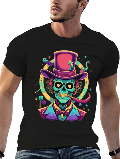 Neon Skull Magician T-Shirt - Unique Graphic Tee