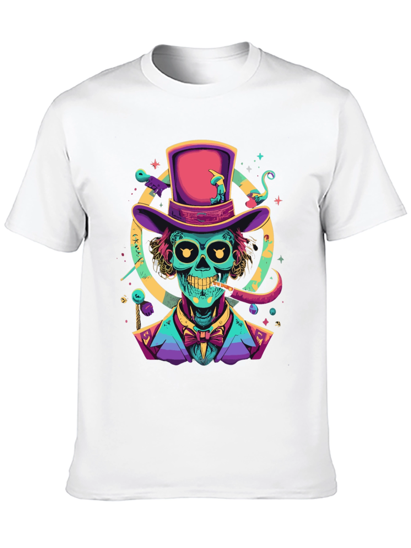 Neon Skull Magician T-Shirt - Unique Graphic Tee