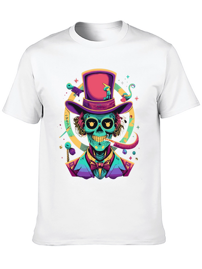 Neon Skull Magician T-Shirt - Unique Graphic Tee