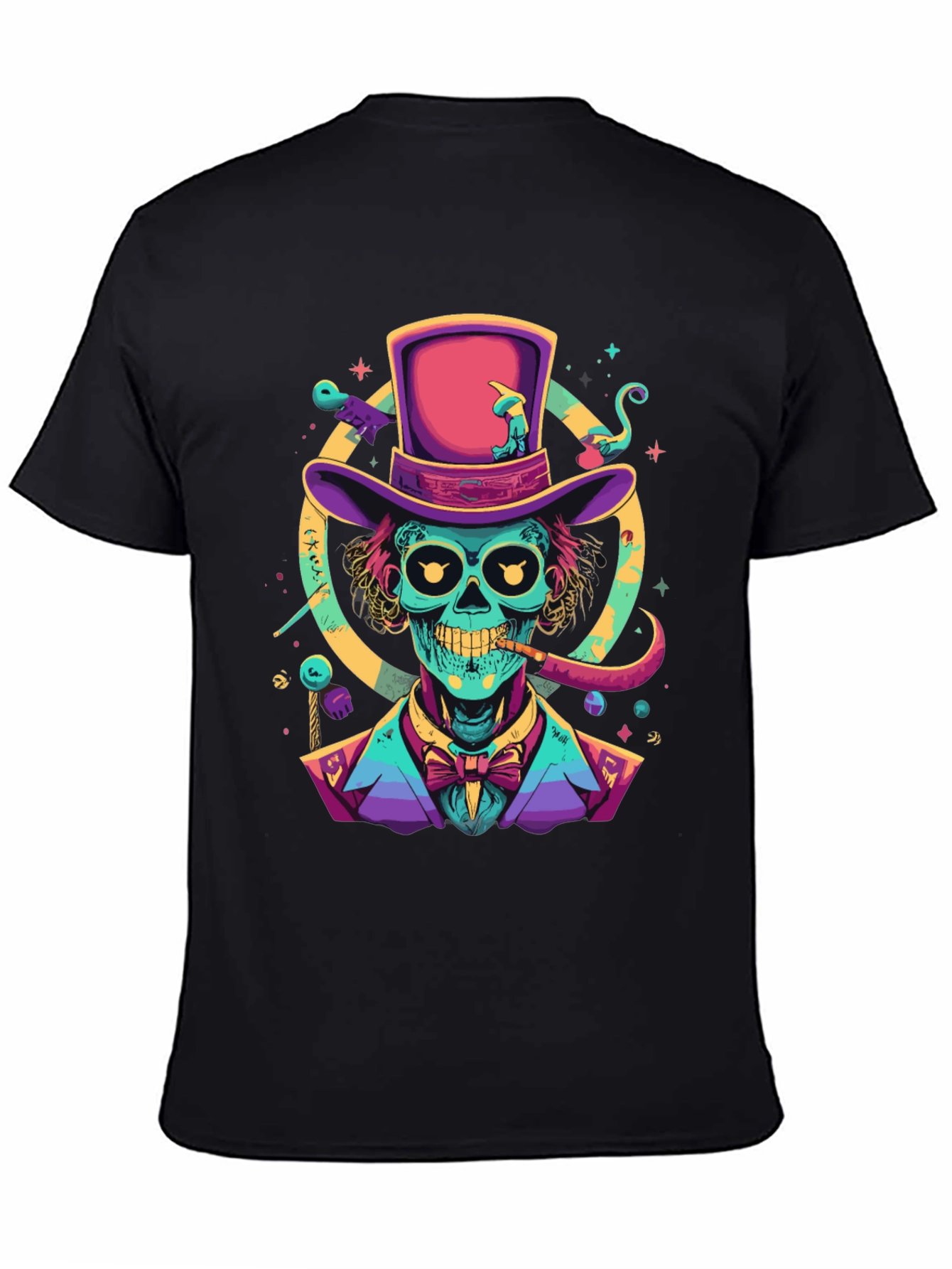 Neon Skull Magician T-Shirt - Unique Graphic Tee
