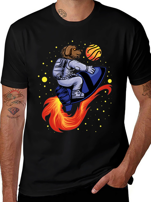 Dog Astronaut Rocket T-Shirt - Black
