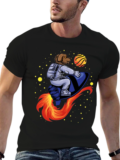 Dog Astronaut Rocket T-Shirt - Black