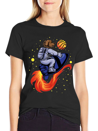 Dog Astronaut Rocket T-Shirt - Black