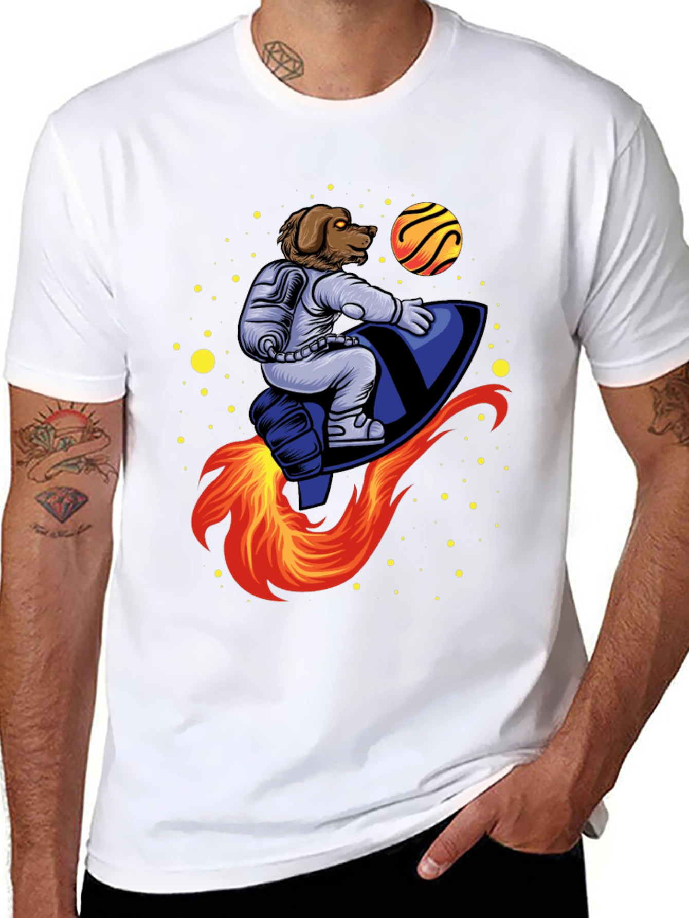 Dog Astronaut Rocket T-Shirt - Black