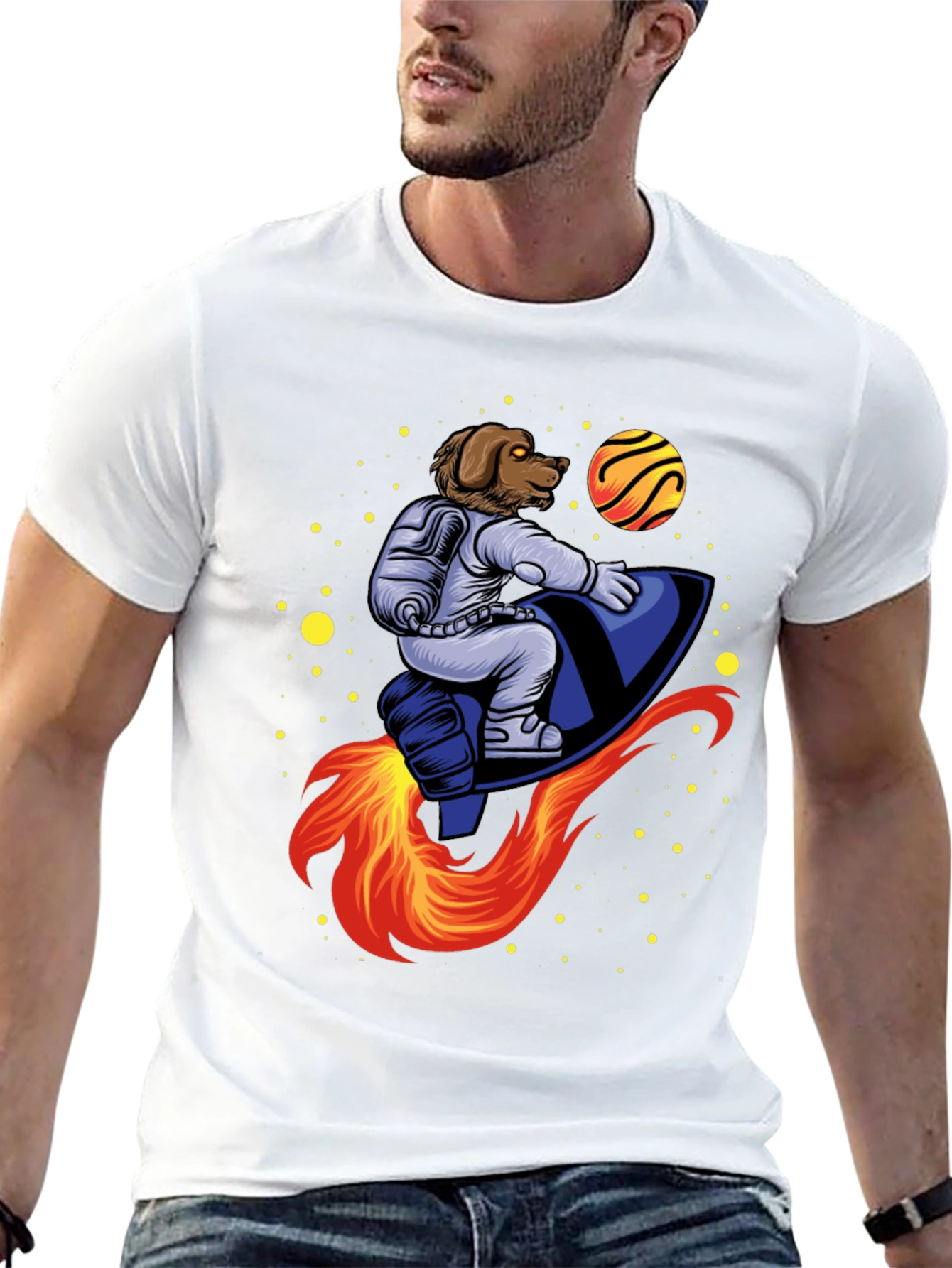 Dog Astronaut Rocket T-Shirt - Black