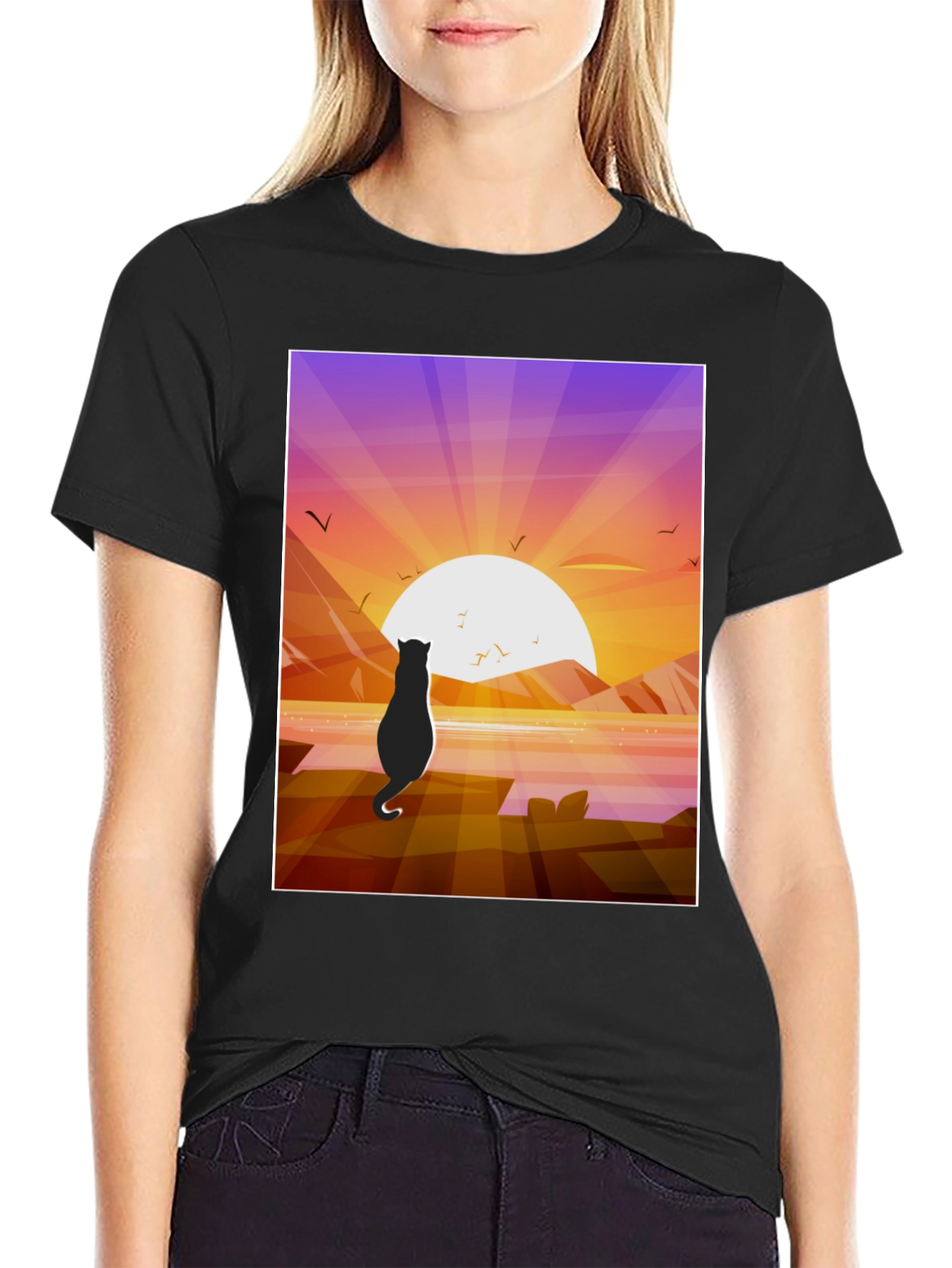 Cat Silhouette Sunset T-Shirt
