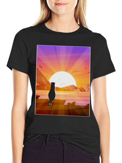 Cat Silhouette Sunset T-Shirt