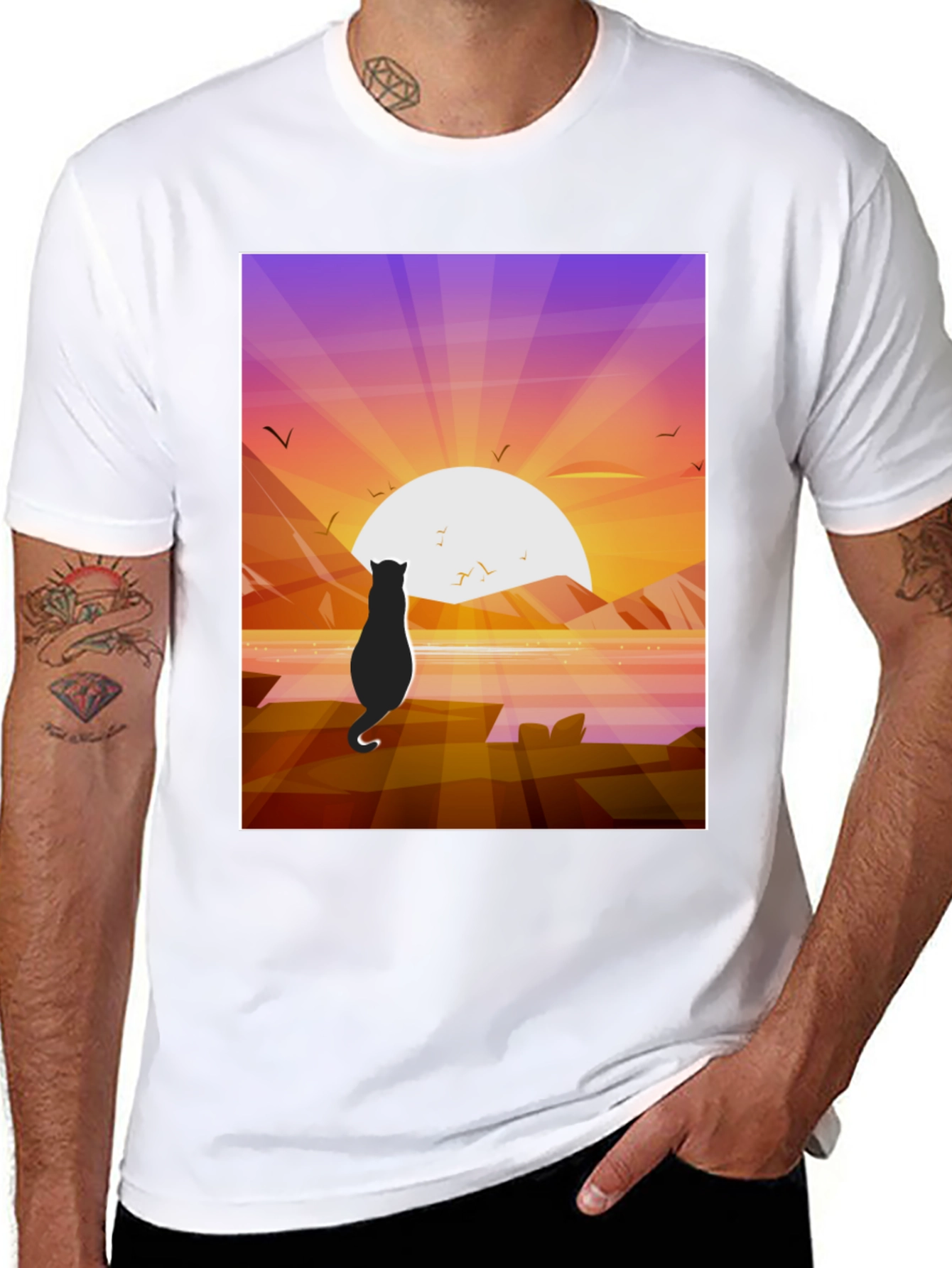 Cat Silhouette Sunset T-Shirt