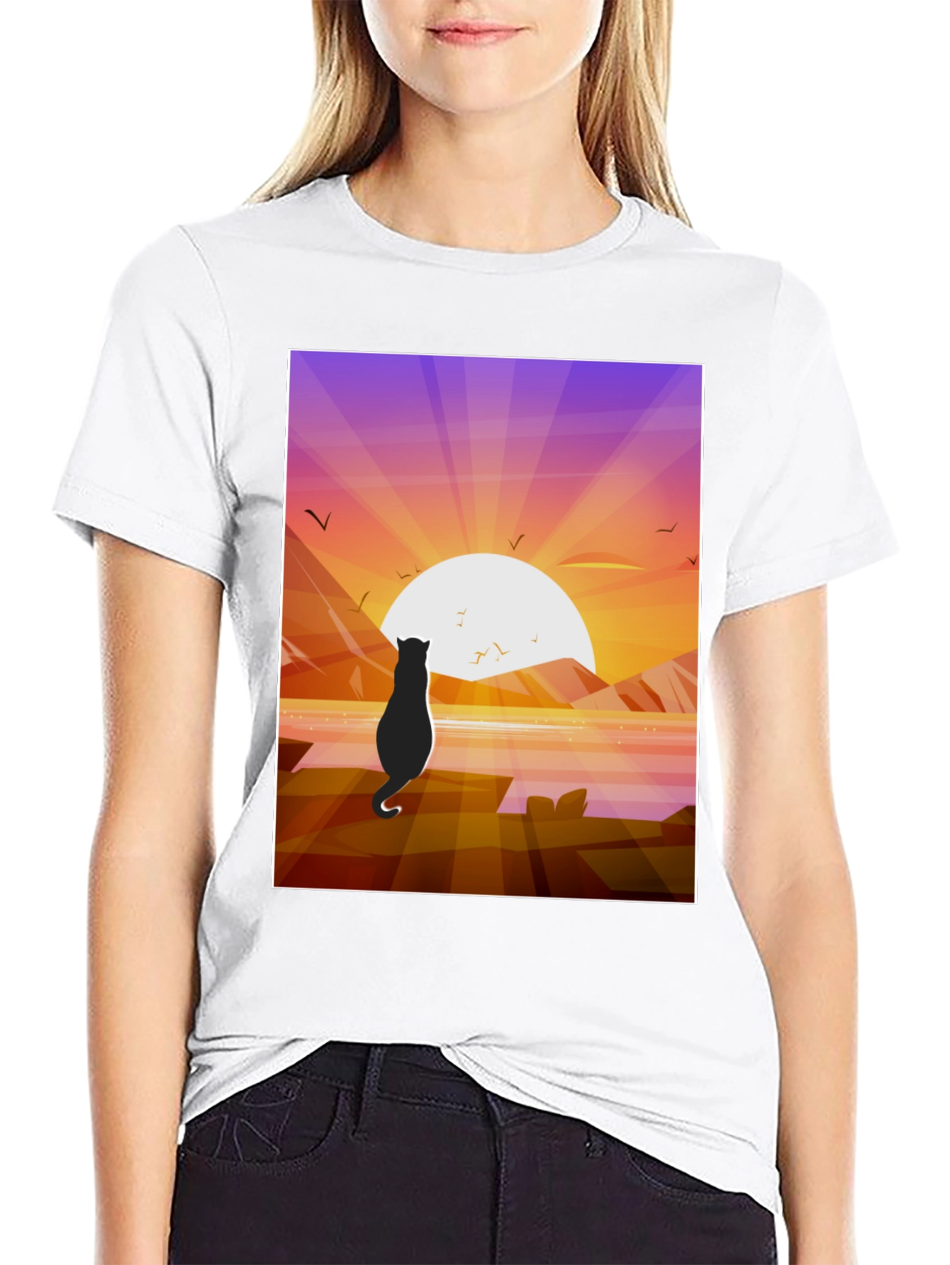 Cat Silhouette Sunset T-Shirt