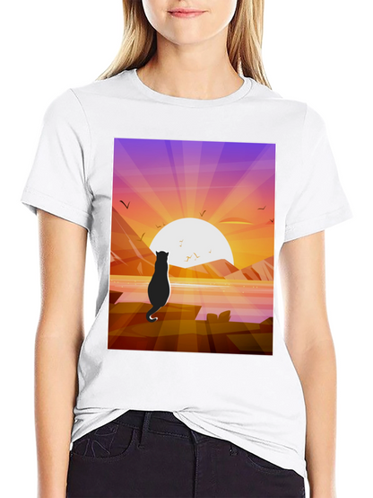 Cat Silhouette Sunset T-Shirt
